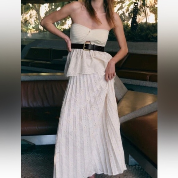 NWT Zara Cream Eyelet Embroidered Maxi Skirt XS - Picture 2 of 16